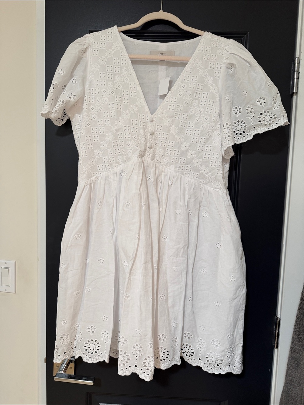 LOFT White Eyelet V-Neck Mini Dress